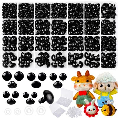 1000 Pcs 6-14mm Safety Eyes and Noses for Crocheting, Black Plastic Safety Eyes with Washers, Craft Doll Eyes for Stuffed Animals, DIY Accessories, Safety Eyes for Amigurumi, Assorted Sizes