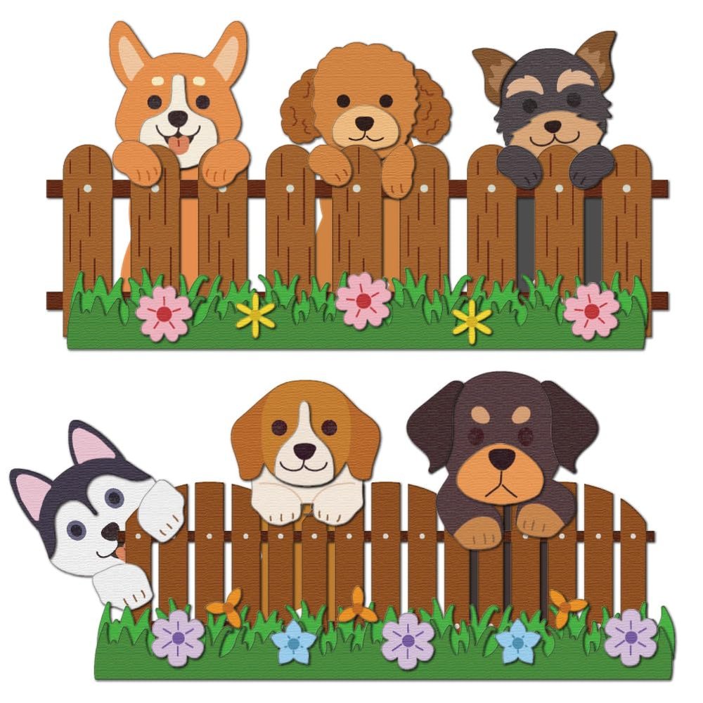 DELORIGIN Fence Puppy Cutting Dies Cute Dogs Die Cut Carbon Steel Die Cuts Stencils Card Making Scrapbooking Embossing Stencils Template Dies for DIY Paper Craft Albums Card Gift Decor