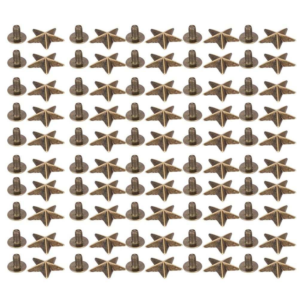 50 Sets Star Shape Rivet Studs, 14mm Zinc Alloy Star Rivets Screwback Garment Tacks Studs and Spikes for Leather Craft Shoes Bags Clothing Decoration (Bronze)
