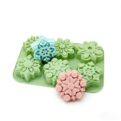 X-Haibei Snowflake Silicone Mold for DIY Desserts & Bath Soap - HandeSize 3 Inch Dia. 4oz Cavities, Easy Release for Perfect Ice Cream, Pudding & Jello