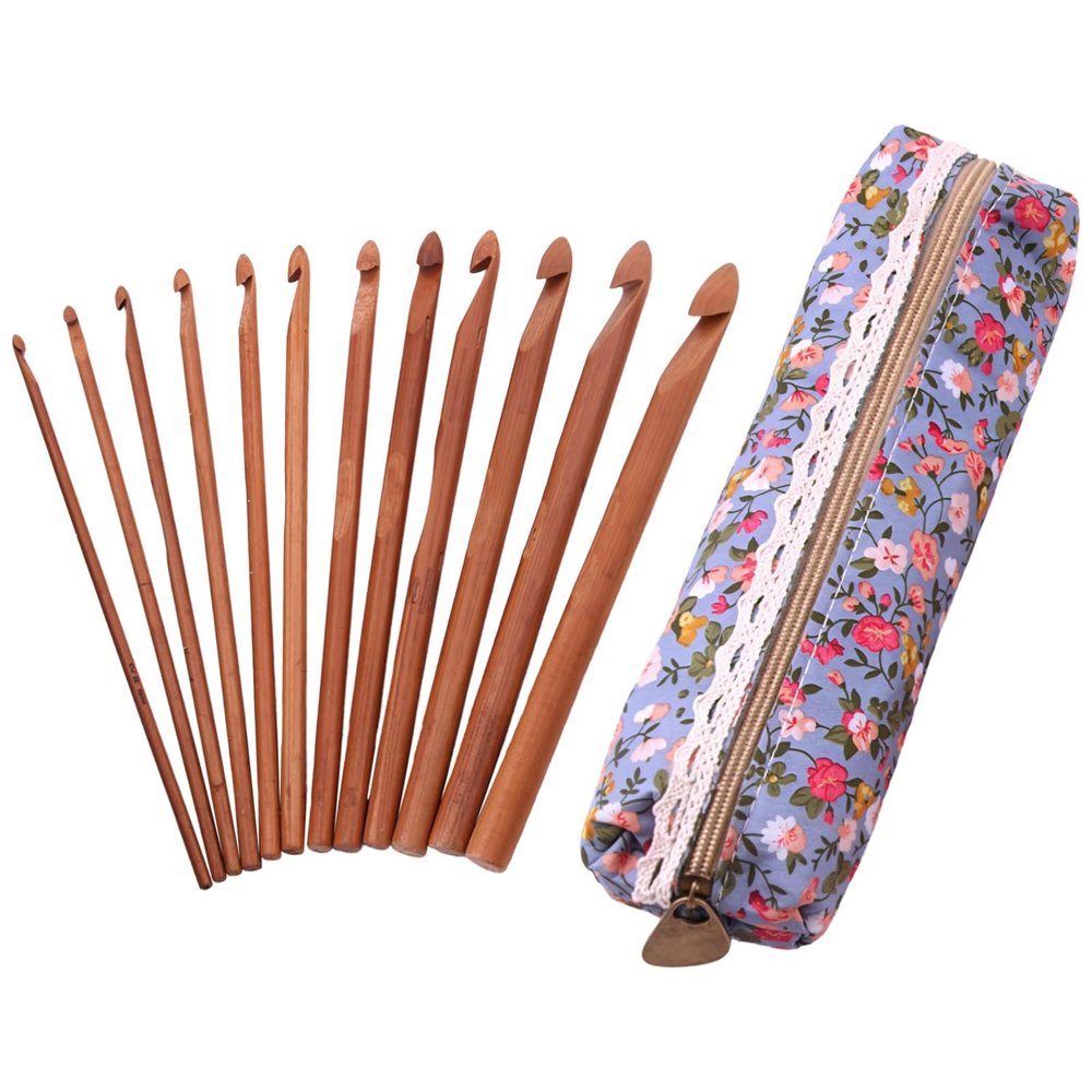 12 Pcs Set Crochet Hooks Carbonized Wood, Ergonomic Wooden Storage Bag with, DIY Knitting Crochet Projects Various Sizes for