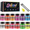 Luckymica Neon Pigment Powder - Vibrant Fluorescent Epoxy Resin Pigment Powder, Non-Toxic Neon Colorant for Nail Art, Slime, Painting, Bath Bombs, Candle Making, Jewelry, DIY Craft, 12 Colors, 20ml view 1