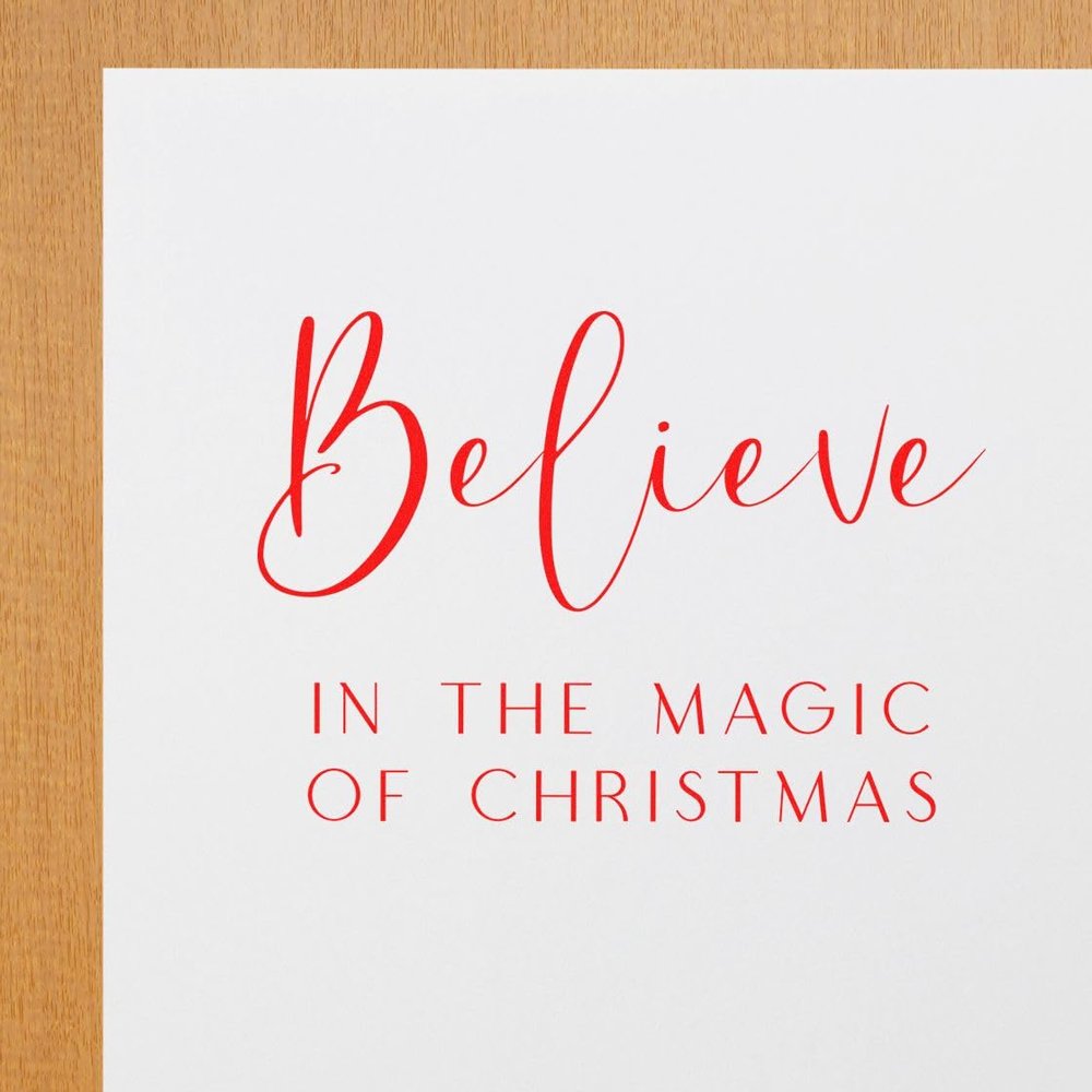 Christmas Magic Script Rubber Stamp with Ink, Standard 1-5/8" Square Wood Handle - Ideal Xmas Scrapbook Professional Grade for Holiday Cards & Crafts, Scrapbookers Card Makers