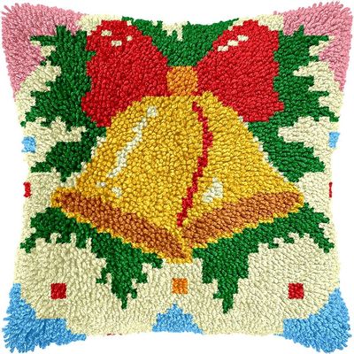 Christmas Bells Latch Hook Kits Pillow Kits Cushion Throw Pillow Embroidery Craft Kits DIY Kits of DIY Hooking Pillow Cover Supplier with Color Printed Canvas 43x43cm (176)