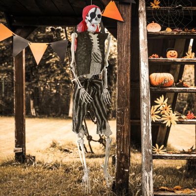 Halloween Skeleton Life Size Imitation Skeleton,165cm Pirate Styling Halloween Pose Skeleton Prop Decoration 170cmPosable Joints For Haunted Houses & Cemeteries & Other Terrifying Atmospheres