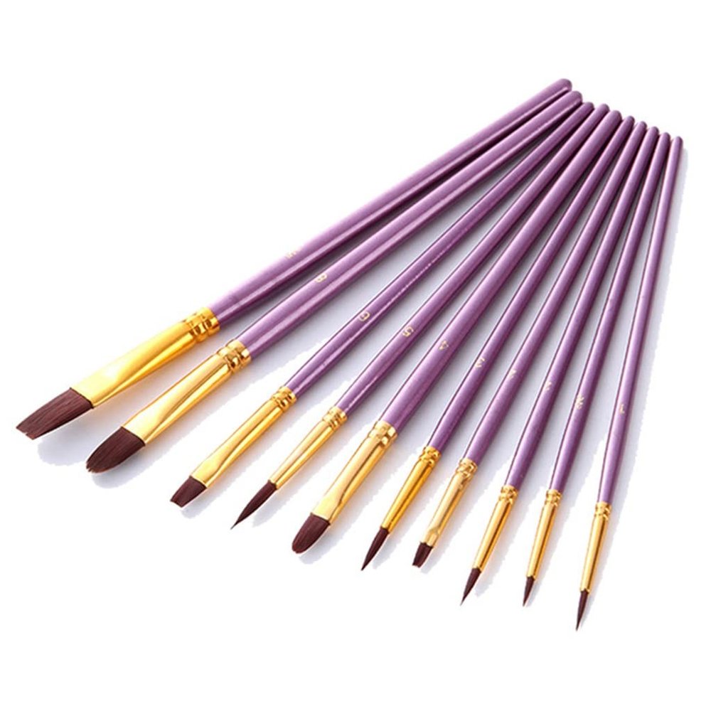 EWUROI 10Pcs Paint Brushes Set Nylon Hair Painting Brush Oil Acrylic Gouache Watercolor Pen Professional Art Supplies(D)