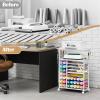 Rolling Craft Storage Cart with 29 Vinyl Roll Holders Craft Organizers and Storage Compatible with Cricut Machines Crafting Table Organization Workstation with Wheels for Craft Room Rustic White view 4