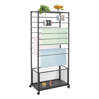 JAYEUW 16 Tier Ribbon Holder Organizer Rack for Craft Room, Ribbon Display Stand with Lockable Wheels, Multifunctional Ribbon Storage Flower Gift Wrap Organizer for Flower Shop, Cake Shop (Black)