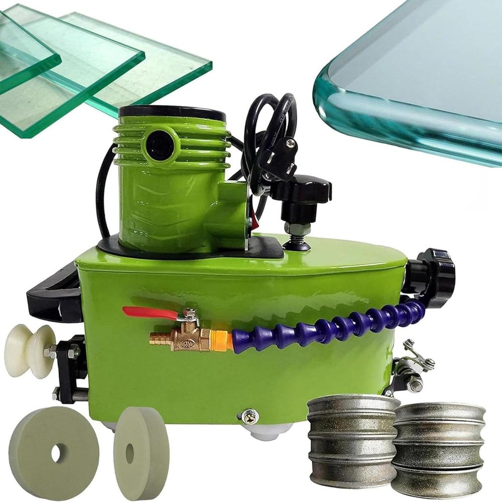 Glass Grinder Grinding Edging Machine,Electric Small Glass Grinding Edging Machine with 8 Diamond Wheels & 2 Polisher Wheels,Straight Round Bevel Edge Trimmer Grinder Glass Edger Tool 8000rpm