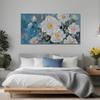 Ateliart White Floral Wall Art for Living Room, Flower Canvas Painting Textured Bedroom Wall Decor, Rustic Teal Background Picture Extra Large Framed Artwork Home Office Dining Room Kitchen 58"x29" view 3