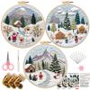 LB Christmas Embroidery Kit for Beginners Adults, 3 Sets Hand Embroidery Starter Kit with Mountain Pattern and Instructions Stamped Cross Stitch Kits Include Embroidery Hoop Needles Threads Scissors view 1