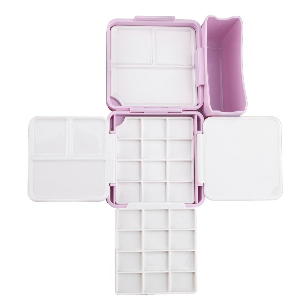24-Grid Portable Ceramic Watercolor Palette Lid, Mini Folding Palette Watercolor Painting And Clip-On Cleaning Bucket, Ideal Artists Outdoor Sketching