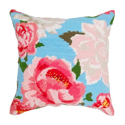 Howie's Needlepoint Needlepoint Kits for Adults, Pillow Front Cross Stitch Kit with Embroidery Pattern on Canvas, Yarn, 2 Needles and Instruction, 16 x 16inch(Pink and White Peonies)