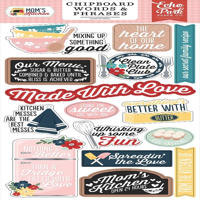 Echo Park Paper Mom's Kitchen 6x13 Chipboard Words and Phrases, Multi