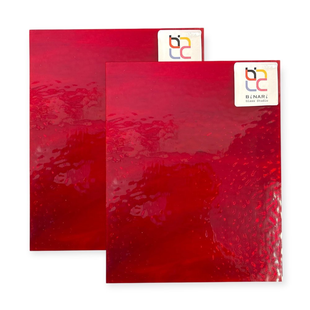 Wissmach Copper RED English Muffle Stained Glass Sheets Ripple Texture, 2 Pack | Handcrafted in USA | Curated by BiNARi Glass Studio (8 X 12 in (2 Pack))