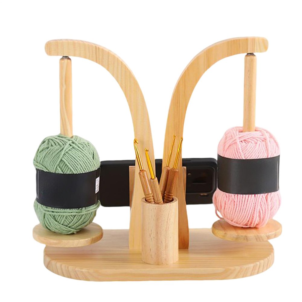 Yarn Holder for Crochet, Double Rotating Yarn Ball Holder, Magnetic Yarns Ball Holders Stand with Crochet Cup & Phone Stand, Yarns Balls Winder Spinner for Crocheting Knitting