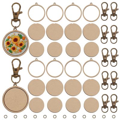 FREEBLOSS 12 Set Mini Wooden Embroidery Hoop Keychain Wooden Round Embroidery Hoops with Keychain DIY Wood Hoops for Embroidery Earring Hooks Keychain Jewelry Making Supplies