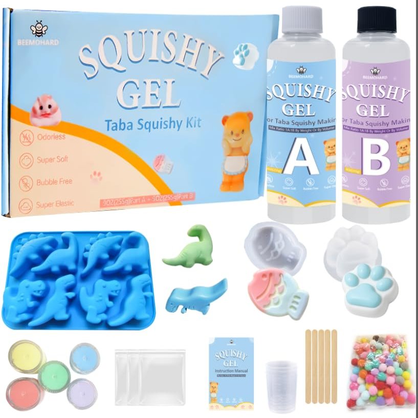 BEEMOHARD Squishy Gel for Taba Squishy Making Kit 18OZ with Dinosaur Mold, Bubble Free Squishy Maker, Soft and Fun Stress Relief Entertainment