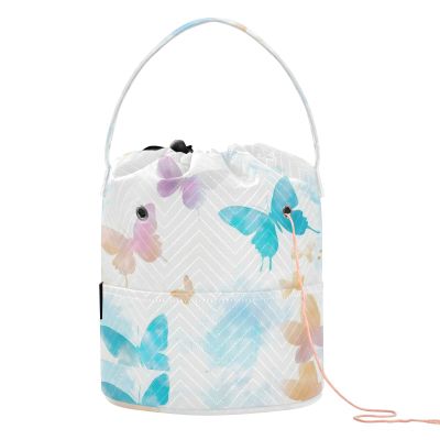 Dreamy Butterfly Colorful Crochet Tote with Holes Crochet Storage Organizer for Knitting Kit Bolsa para tejer