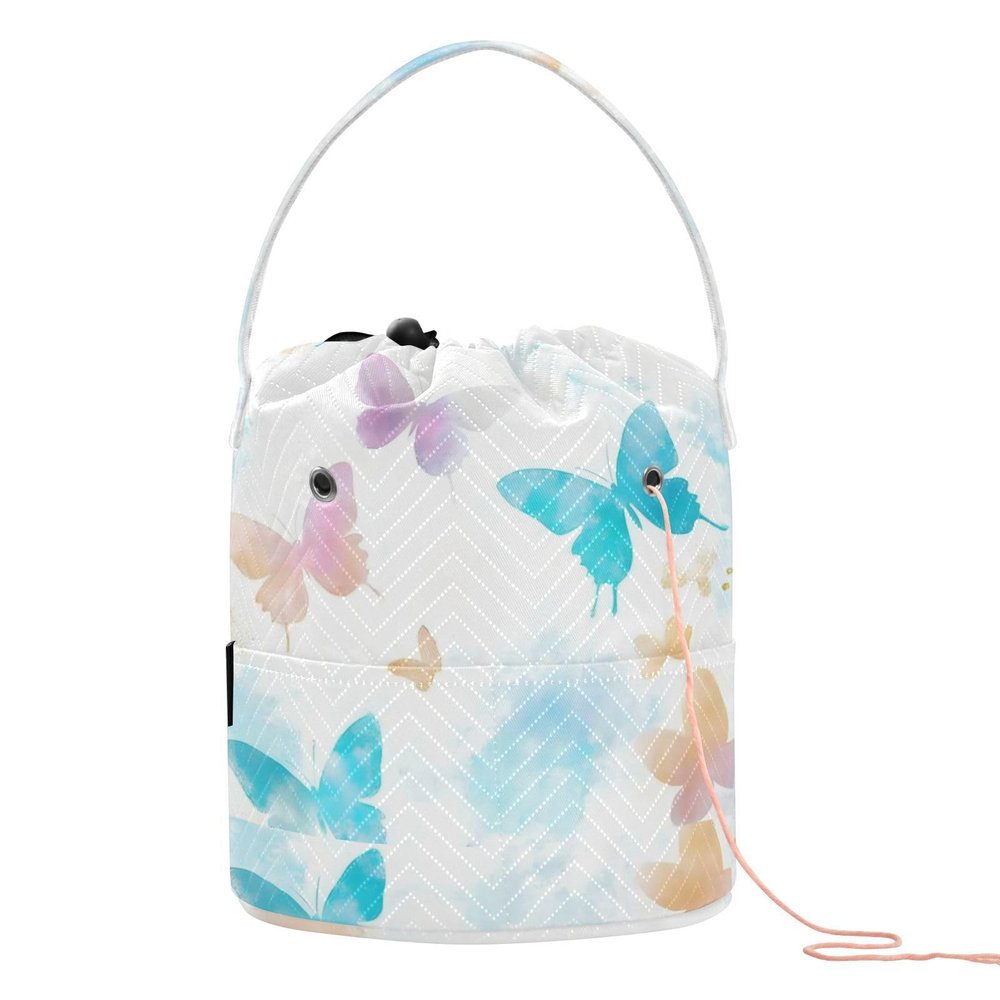 Dreamy Butterfly Colorful Crochet Tote with Holes Crochet Storage Organizer for Knitting Kit Bolsa para tejer