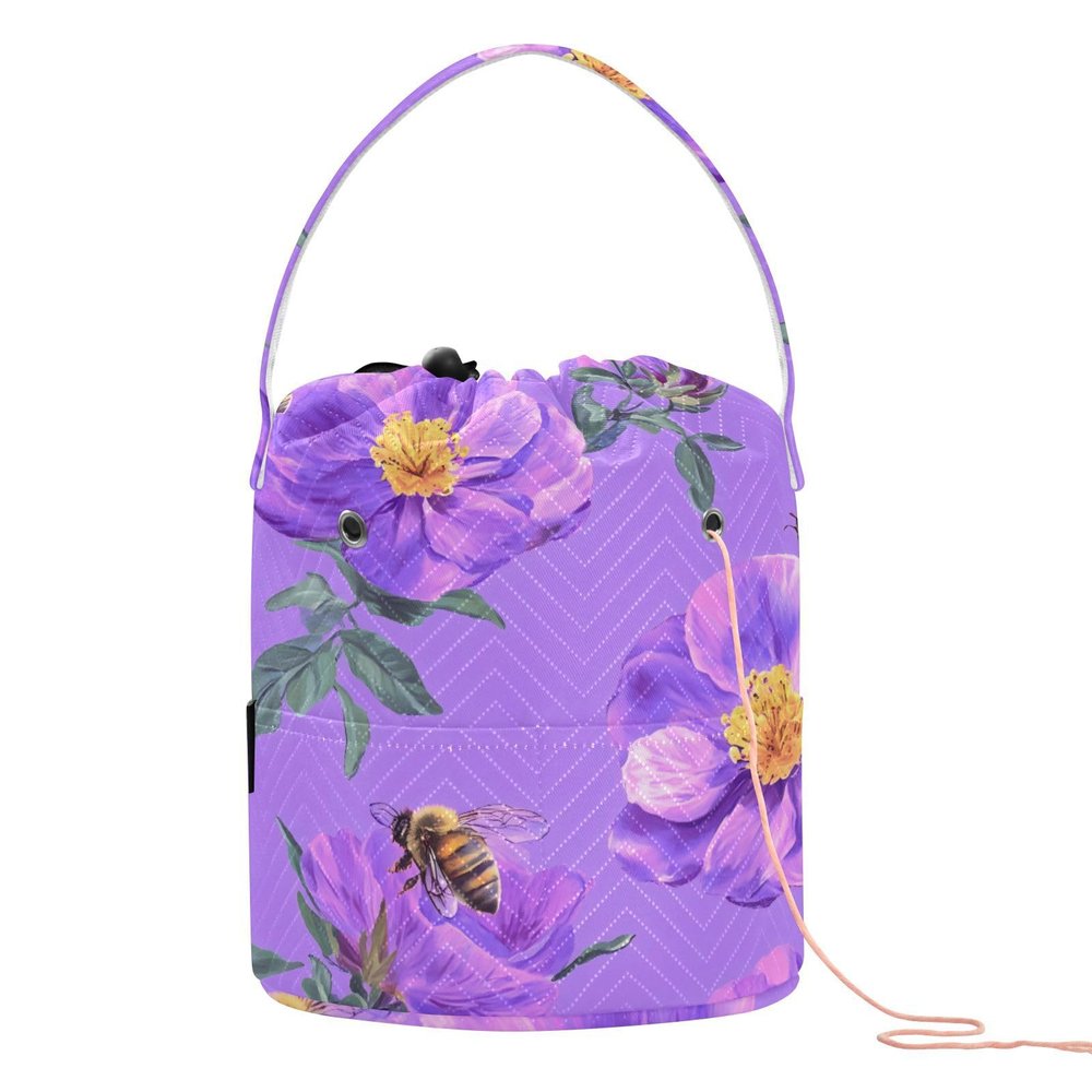 Purple Flower Bee Travel Storage Portable Yarn Accessory for Needle Holder bolso para manualidades