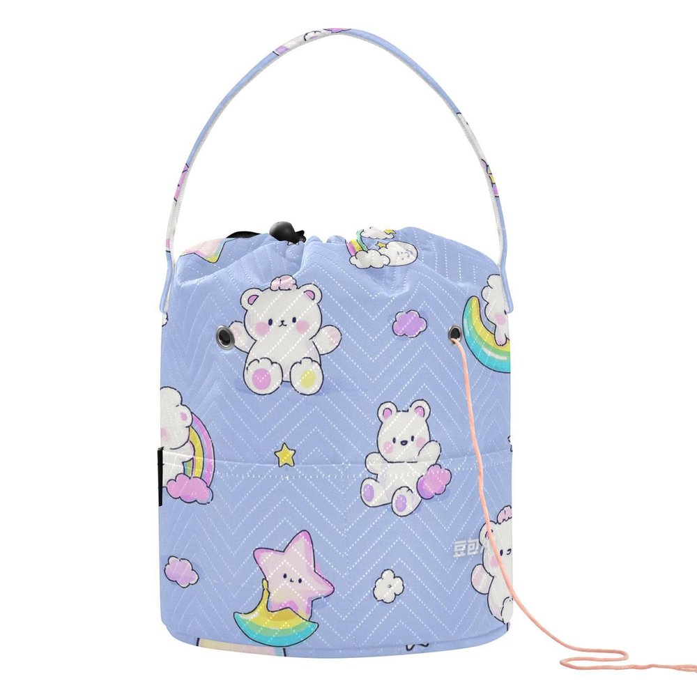 Cute Cartoon Bear Star Purple Peach Lilac Craft Bag with Holes Knitting Project for Knitting Tools suelas para tejer Crochet