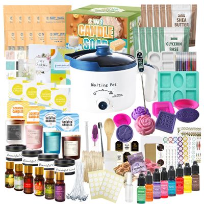 PIUH Deluxe DIY 2-in-1 Candle & Soap Making Supplies Kit with Wax Soap Melter and Candle Making Supplies for Adults Beginners, Complete Candle Soap Making Craft Kits with Melting Pot and Supplies