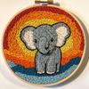 Punch Needle Kits Cute Grey Elephant with Sunset Easy for Beginners DIY Embroidery Starter Set with Hoop Stress Relief Craft Hobby and Home Decor 20x20cm-6 view 1