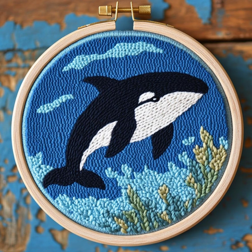Punch Needle Kits Killer Whale Easy for Beginners DIY Embroidery Starter Set with Hoop Stress Relief Craft Hobby and Home Decor 20x20cm-5