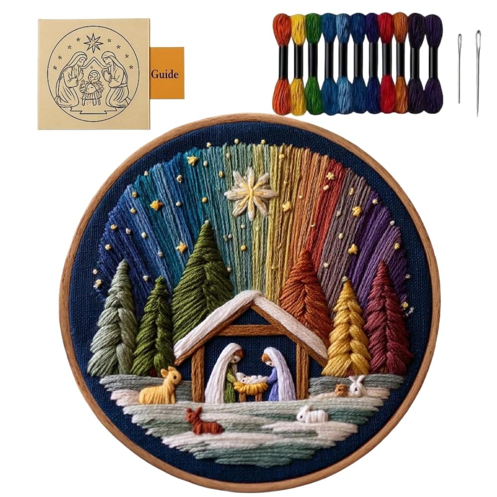 DIY Nativity Embroidery Set - Stitch The Holy Story, Christmas Cross Stitch Kits for Adults Beginner, Christian Christmas Craft for Home Decor & Gifts (#A)