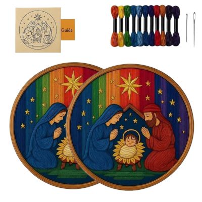 DIY Nativity Embroidery Set - Stitch The Holy Story, Christmas Cross Stitch Kits for Adults Beginner, Christian Christmas Craft for Home Decor & Gifts (#B+B)