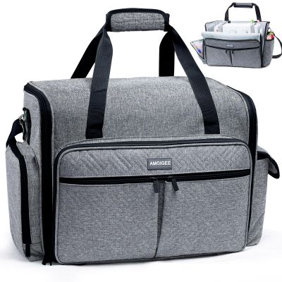 AMOIGEE Full-Open Sewing Machine Case, Large Sewing Machine Storage Bag for Travel - Heavy-Duty Embroidery Tote for Brother Singer Janome Standard Machines Holder with Pocket for Accessories and Tools