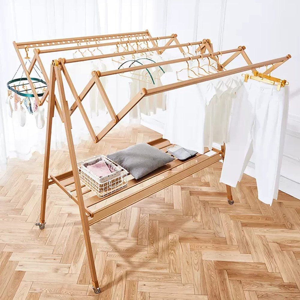 CHENWMZ Clothes Airer Folding Retractable Collapsible Drying Rack Clothing,Drying Rack in Aluminium, Clothes Drying Racks Outdoor, Extra Wide Centre for Drying Shoes, Pillows, Mo