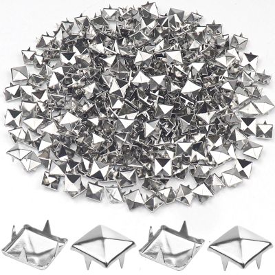 500 Pcs 10mm Studs for Clothing,Metal Studs Four-jaw Square Spikes for Punk Rock Clothing Leather Craft DIY Jackets Bags Belts and Dog Collars(Silver)