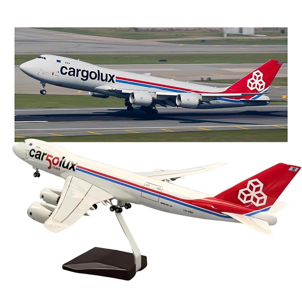 1:150 Scale Luxembourg Cargo B747-8F Plane Alloy Aircraft Model Airplane with Rotating Wheels Lights Premium Static Display with Detachable Stand, for Aviation Enthusiasts
