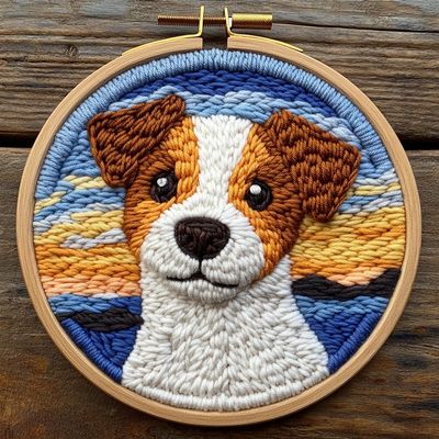 Punch Needle Kits Jack Russell with Sunset Easy for Beginners DIY Embroidery Starter Set with Hoop Stress Relief Craft Hobby and Home Decor 20x20cm-2