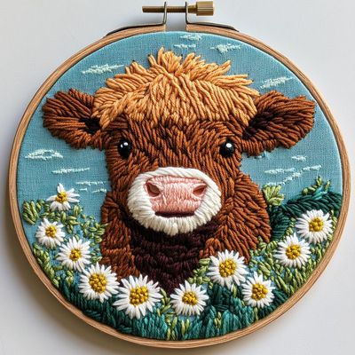 Punch Needle Kits Cute Orange Highland Cow Daisy Easy for Beginners DIY Embroidery Starter Set with Hoop Stress Relief Craft Hobby and Home Decor 20x20cm-19