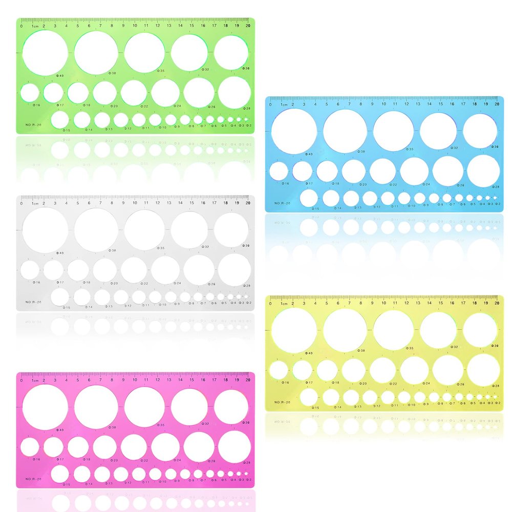 YBEATY 5 PCS Circle Template Plastic Circle Stencil Template Multi-Function Circles Oval Measuring Templates Measuring Geometry Ruler Formwork Drawings Templates for Office School Drawing Supplies