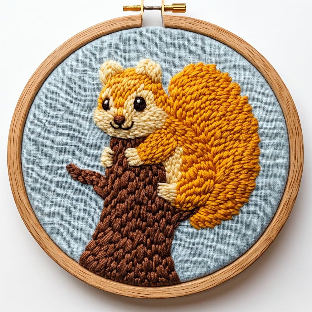 Punch Needle kit for Beginners, Funny Squirrel DIY Punch Stitching kit for Adults, Needle Punch Kits for Adults, Creative Handmade Holiday Craft Set