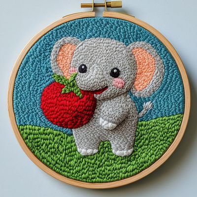 Punch Needle kit for Beginners, Cute Elephant DIY Punch Stitching kit for Adults, Needle Punch Kits for Adults, Festive Handmade Decoration Set