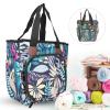 FLEXMAN Large Crochet Bag Knitting Bags, 600D Oxford Cloth Multi Pocket Yarn Storage Organizer Travel Crochet Bag, Traveling Crochet Bags Yarn Bag for Carrying Projects, Knitting (Blue Leaves) view 3
