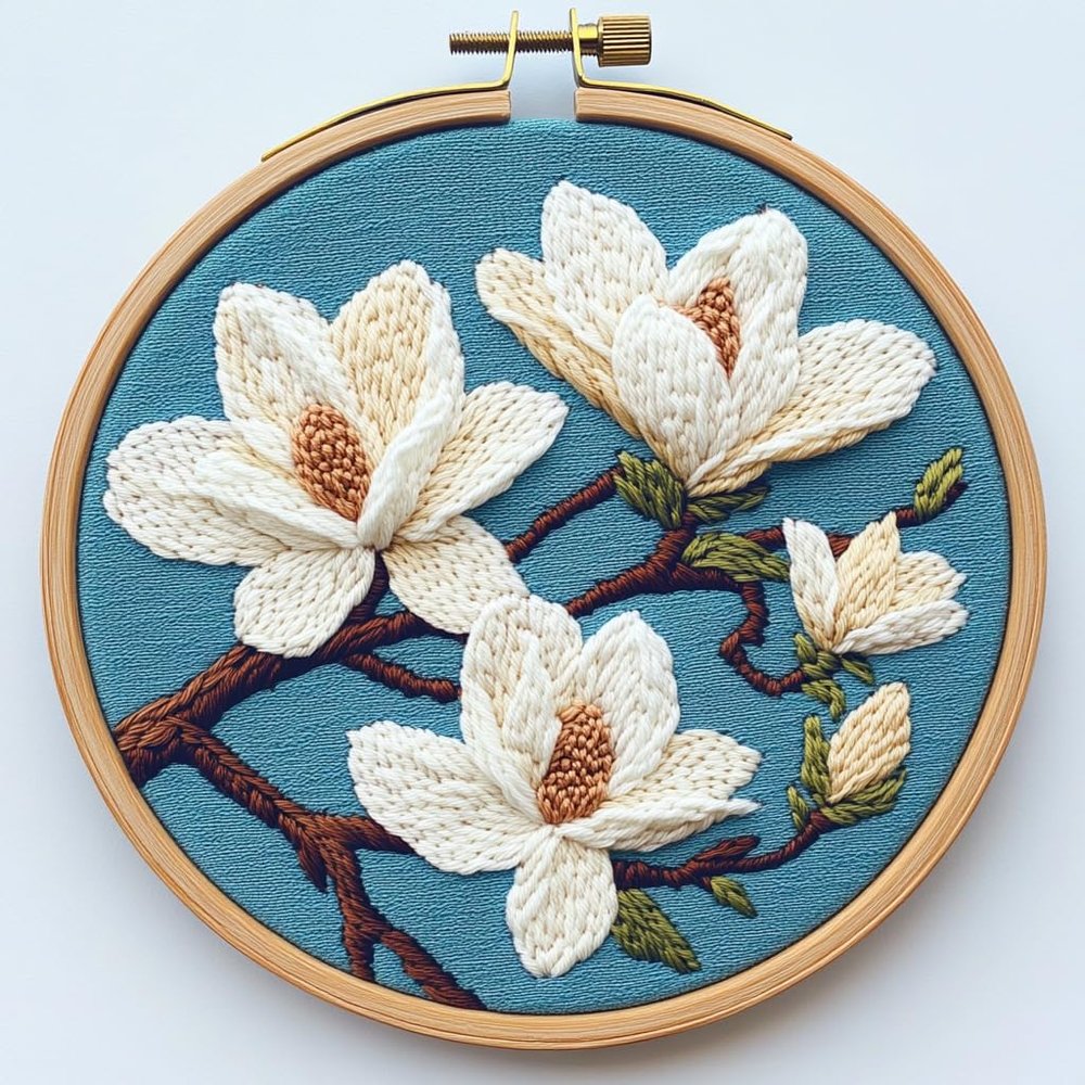 Punch Needle Kits Magnolia Flowers Easy for Beginners DIY Embroidery Starter Set with Hoop Stress Relief Craft Hobby and Home Decor 20x20cm-1
