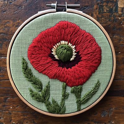 Punch Needle Kits Red Poppy Flower Easy for Beginners DIY Embroidery Starter Set with Hoop Stress Relief Craft Hobby and Home Decor 20x20cm-1