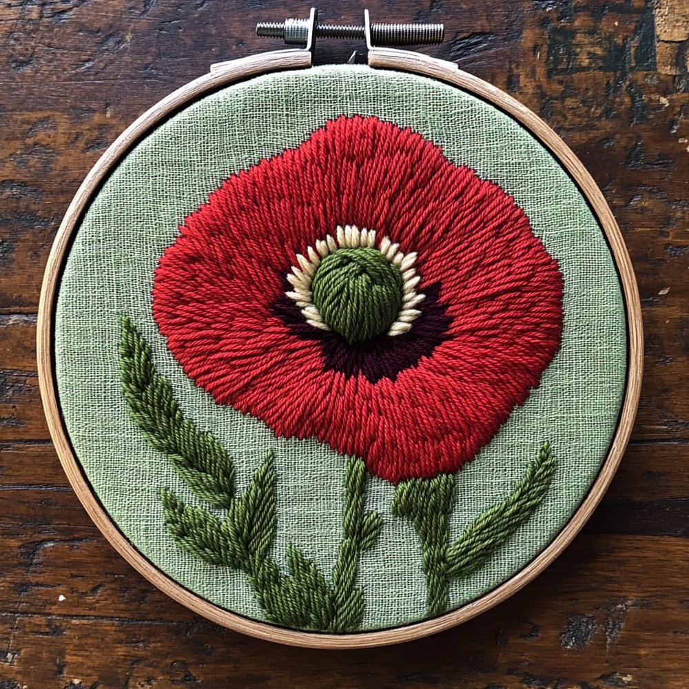 Punch Needle Kits Red Poppy Flower Easy for Beginners DIY Embroidery Starter Set with Hoop Stress Relief Craft Hobby and Home Decor 20x20cm-1