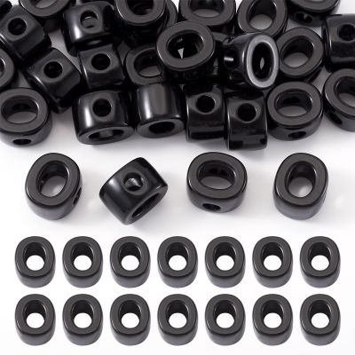 FASHEWELRY 30Pcs Large Hole Acrylic Slide Letter Beads Black Alphabet O Block Charms 3D Chunky Initial Beads with Horizontal Hole for Wristbands Bracelets Necklace Keychains Jewelry Making