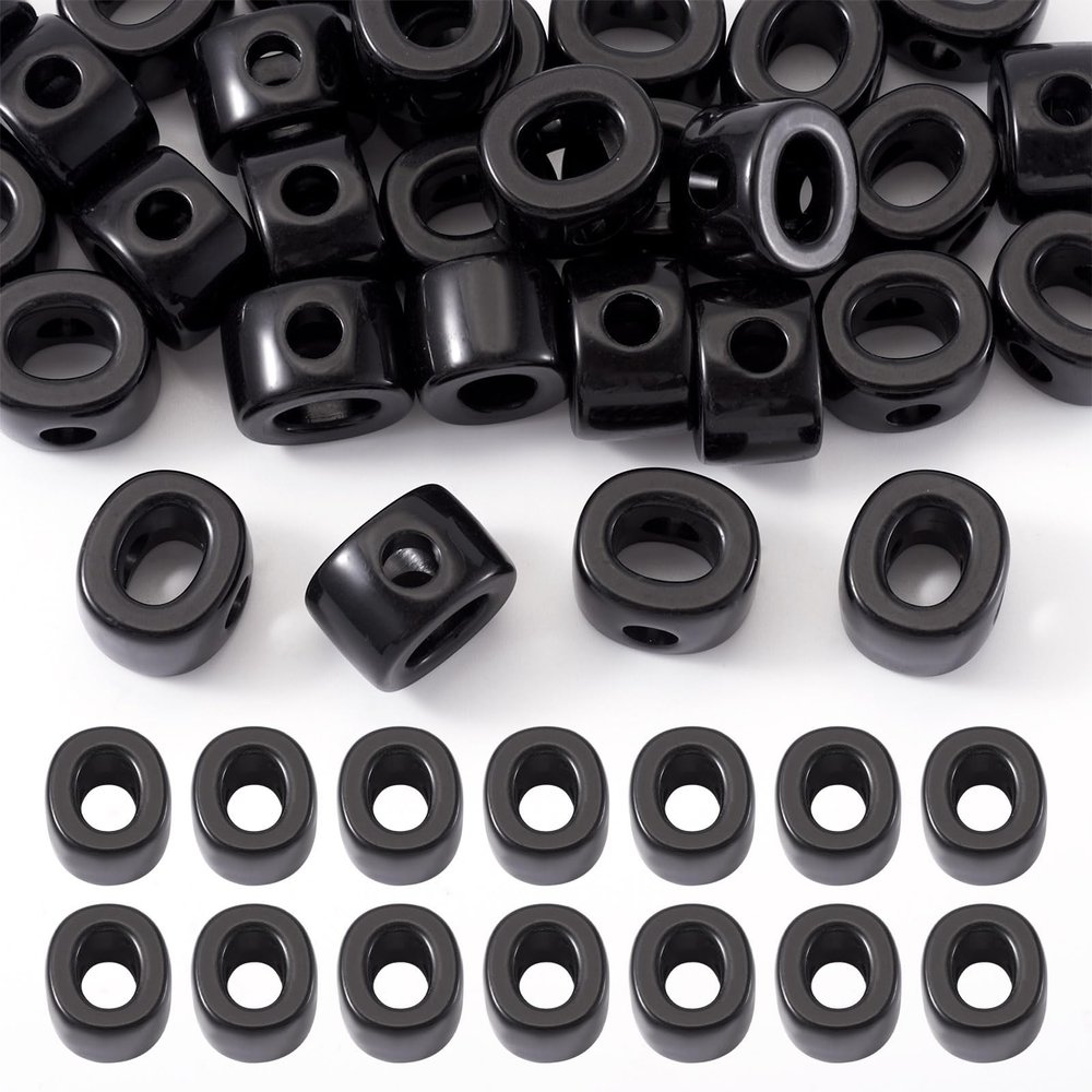 FASHEWELRY 30Pcs Large Hole Acrylic Slide Letter Beads Black Alphabet O Block Charms 3D Chunky Initial Beads with Horizontal Hole for Wristbands Bracelets Necklace Keychains Jewelry Making