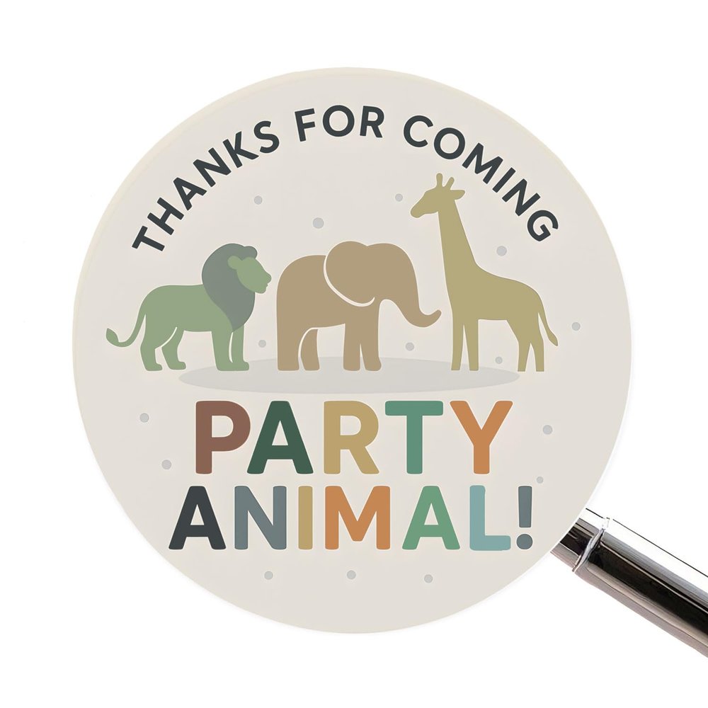 120 x Little Boy Birthday Wild Theme Thank You Party Animals Favor Stickers, Safari Zoo, Animals Birthday Wild Time Stickers, 1.6"