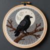 DIY Punch Needle Kits Raven Crow on Branch Moon Easy for Beginners Embroidery Starter Set with Hoop Stress Relief Craft Hobby and Home Decor 20x20cm-2 view 1