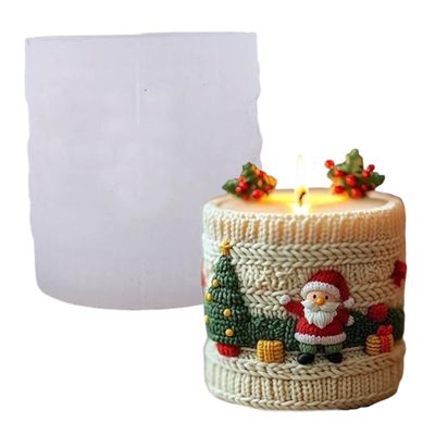 Christmas Candle Molds 3D Knit Santa Cylinder Christmas Molds Silicone for DIY Wax Candle Soaps Art Craft Cake Chocolate Home Decor, Style2 Soap Silicone