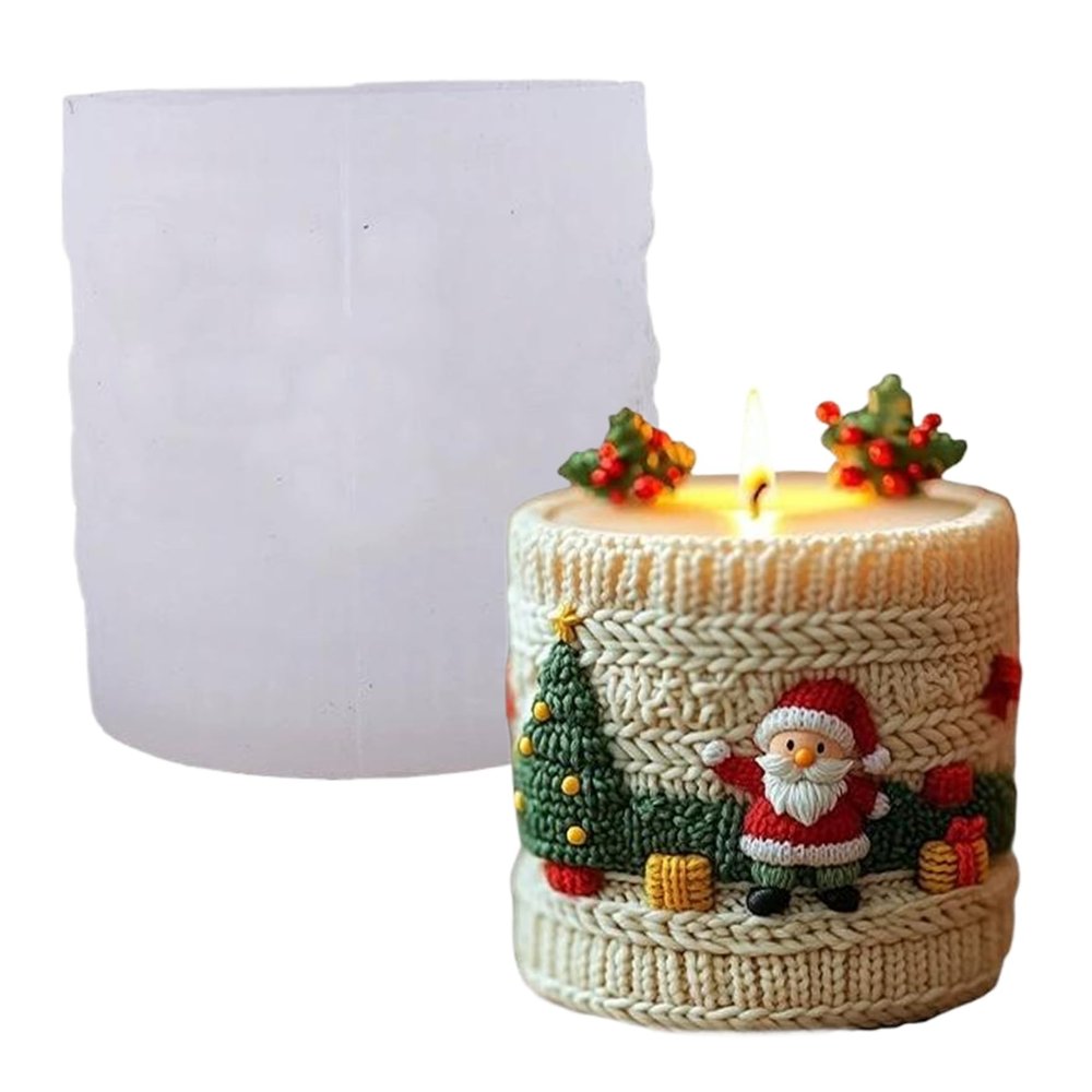 Christmas Candle Molds 3D Knit Santa Cylinder Christmas Molds Silicone for DIY Wax Candle Soaps Art Craft Cake Chocolate Home Decor, Style2 Soap Silicone